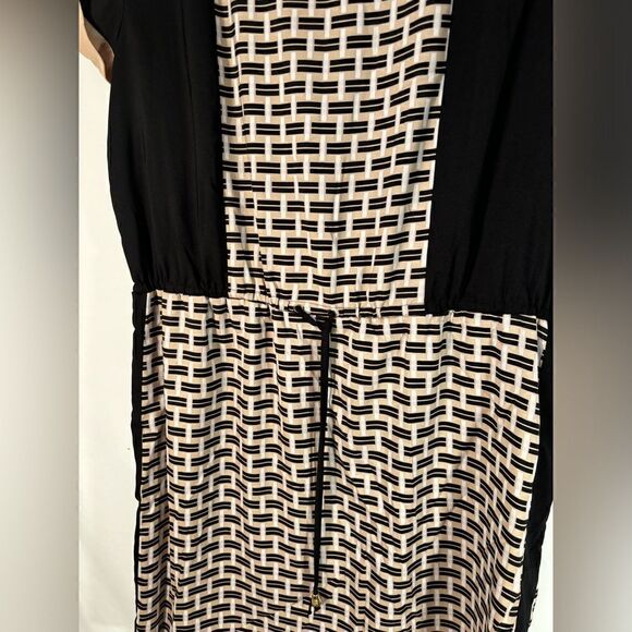 Vince Camuto EUC black/beige drawstring waisted short sleeve dress Size 12 - Picture 3 of 5